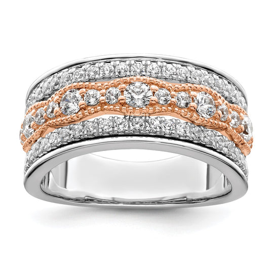 1.00ct. CZ Solid Real 14k White and Rose Gold Complete Wedding Wedding Band Ring