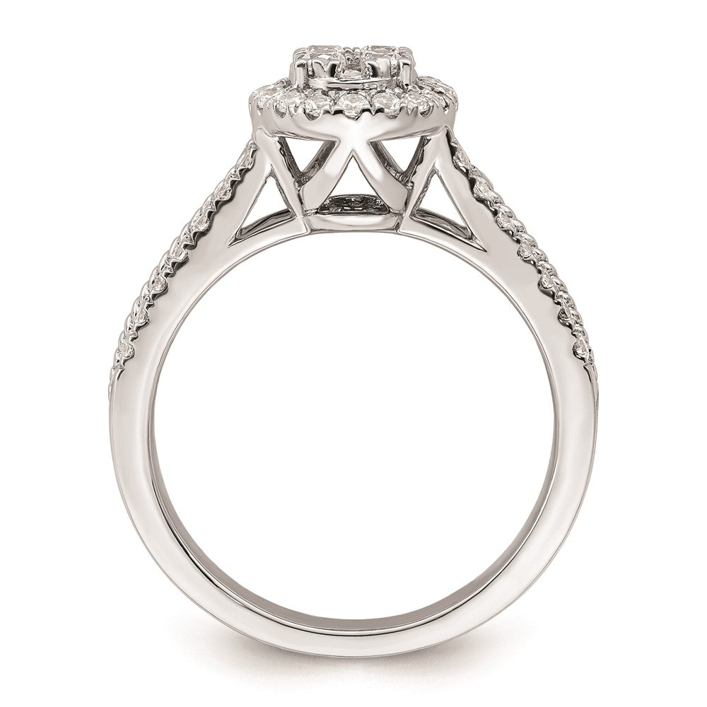 0.75ct. CZ Solid Real 14k White Complete Dia. Oval Halo Cluster Engagement Ring