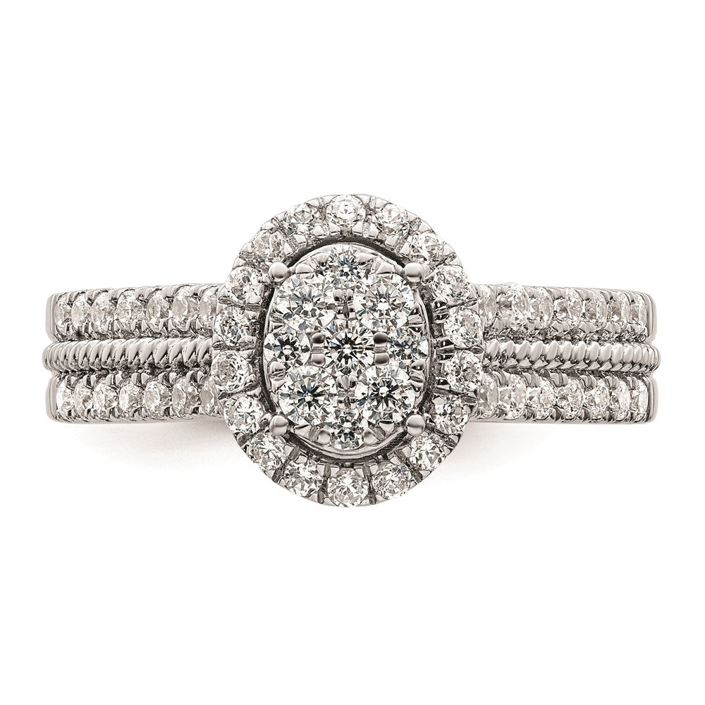 0.75ct. CZ Solid Real 14k White Complete Dia. Oval Halo Cluster Engagement Ring