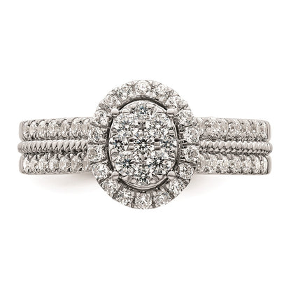 0.75ct. CZ Solid Real 14k White Complete Dia. Oval Halo Cluster Engagement Ring