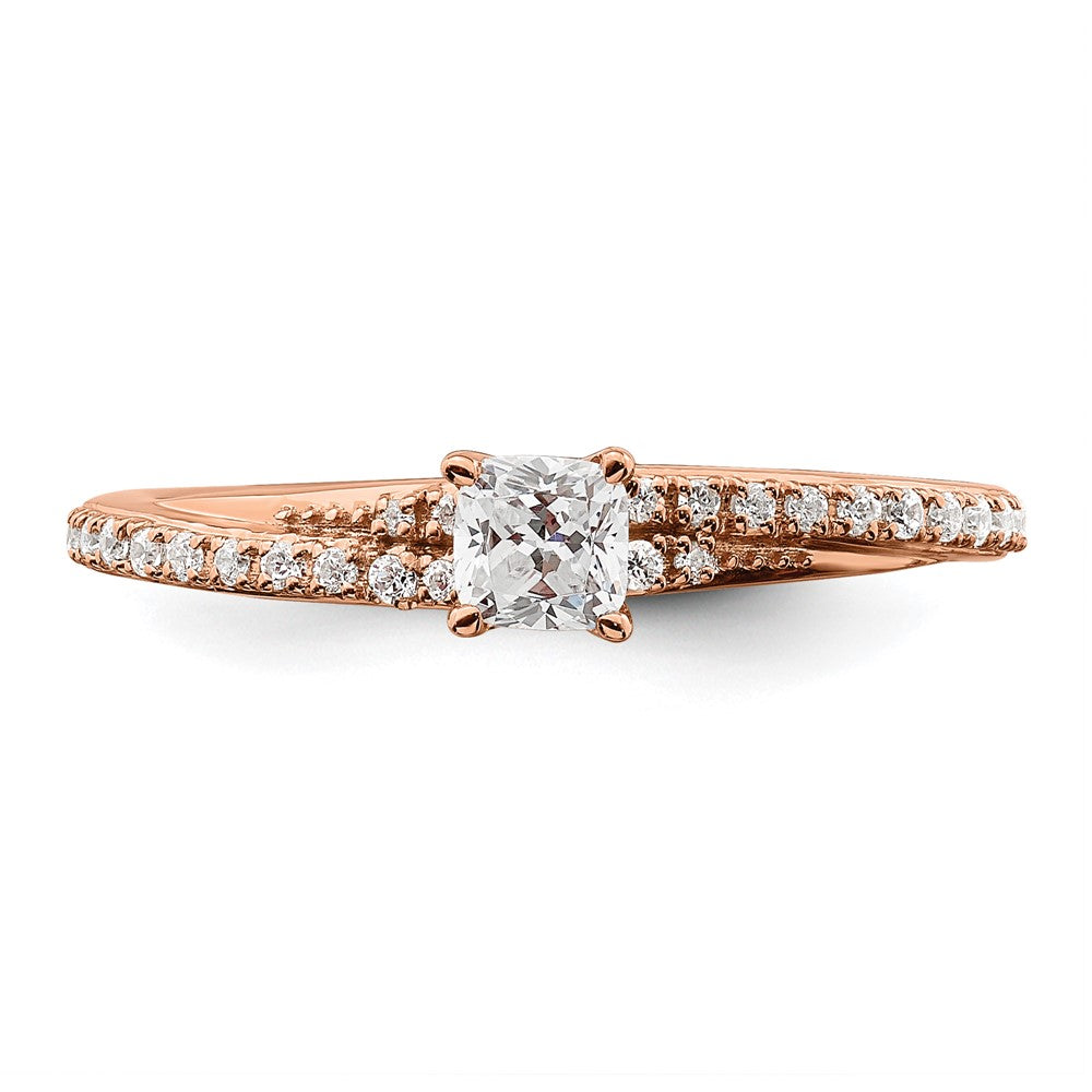 0.33ct. CZ Solid Real 14K Rose Gold Polish Complete Cushion Dia. Engagement Ring