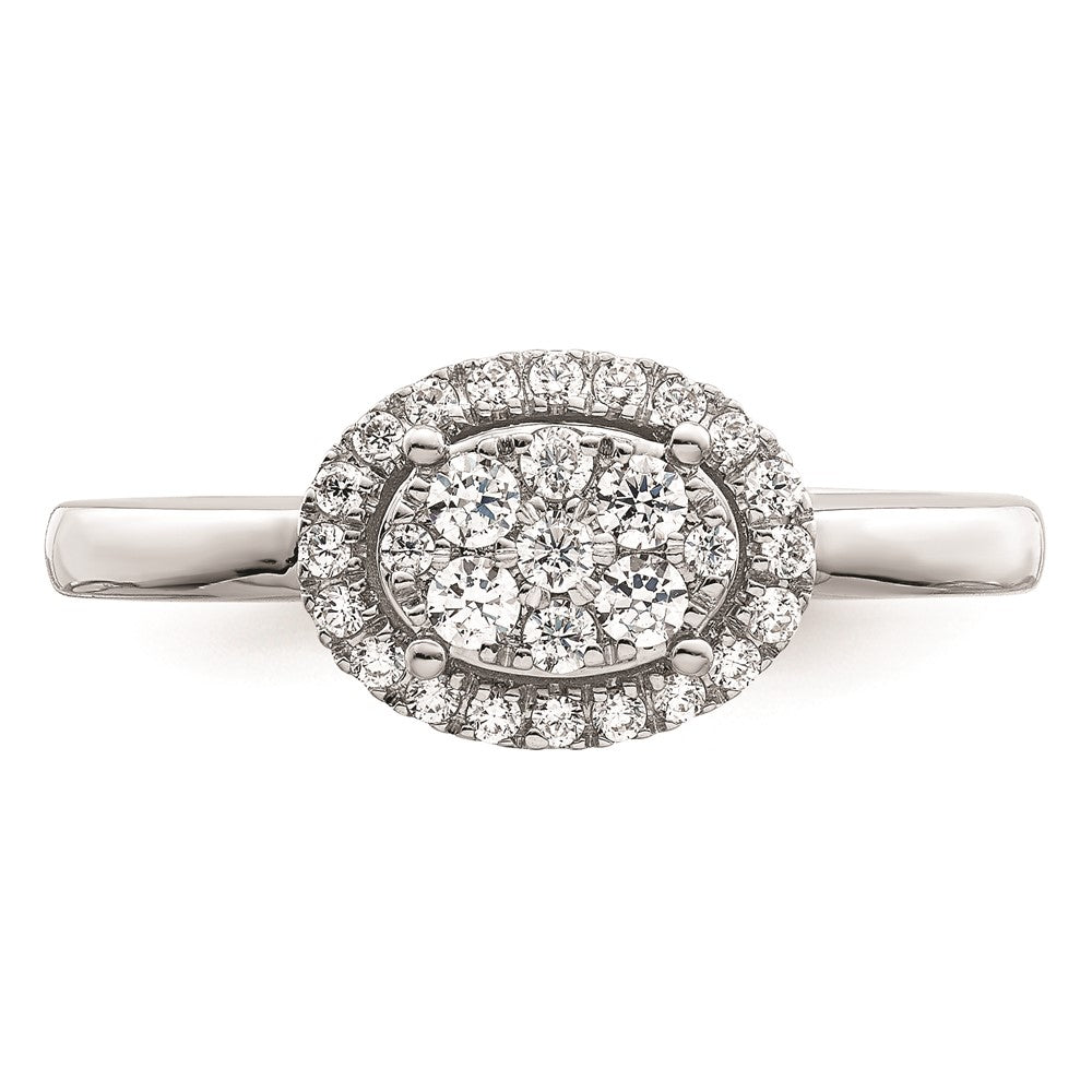 0.30ct. CZ Solid Real 14k White Complete Dia. Oval Halo Cluster Engagement Ring