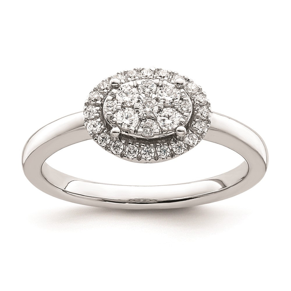0.30ct. CZ Solid Real 14k White Complete Dia. Oval Halo Cluster Engagement Ring