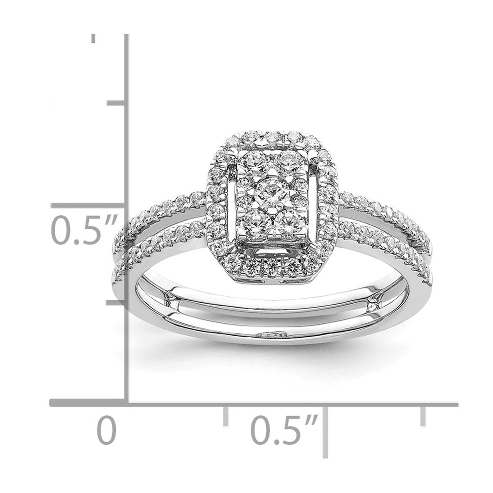 0.52ct. CZ Solid Real 14k White Complete Dia. Rectangle Halo Cluster Engagement Ring