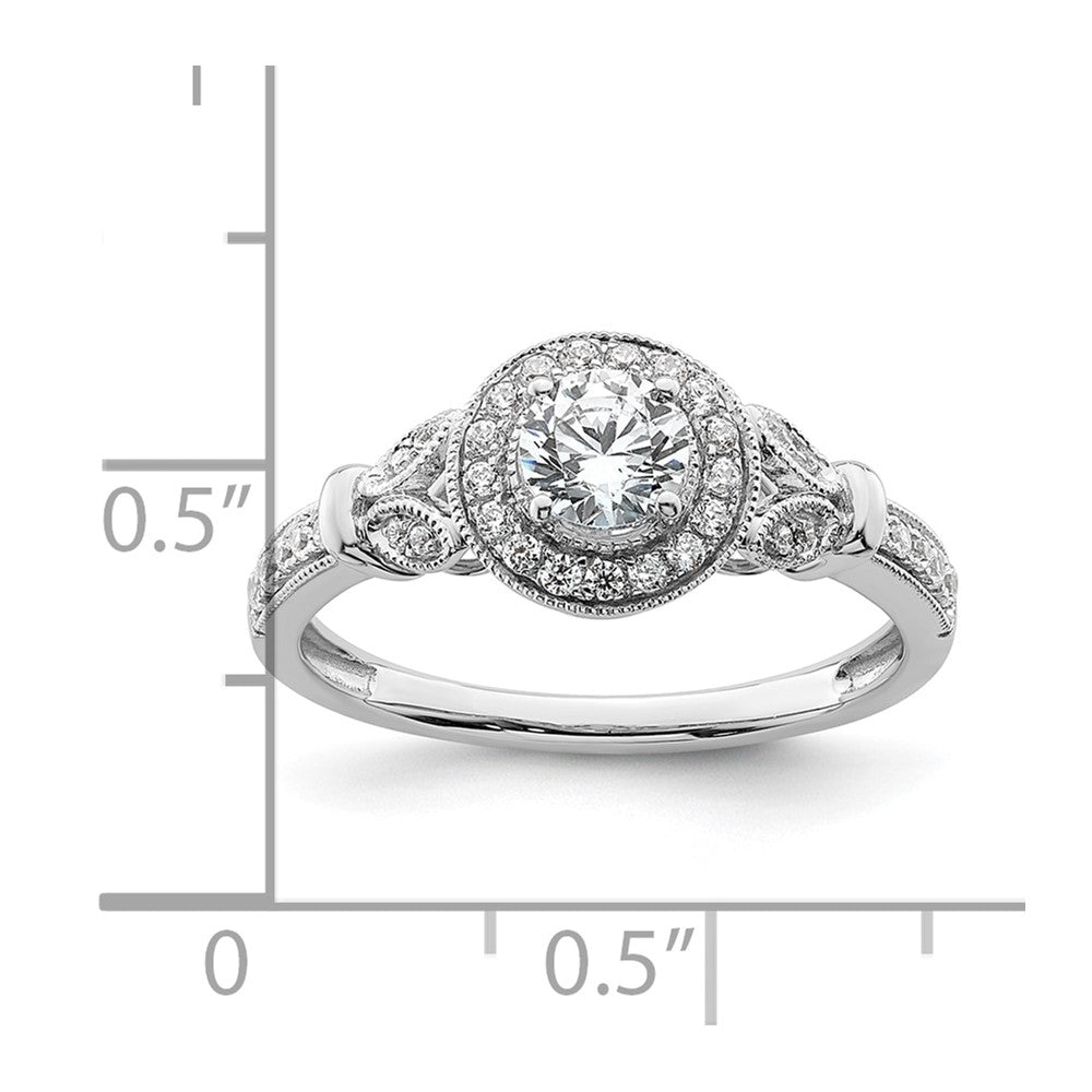0.40ct. CZ Solid Real 14K White Gold Vintage Round Halo Dia. Complete Engagement Ring