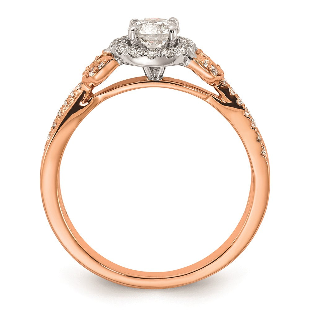 0.40ct. CZ Solid Real 14k White & Rose Halo Complete Round Engagment Ring