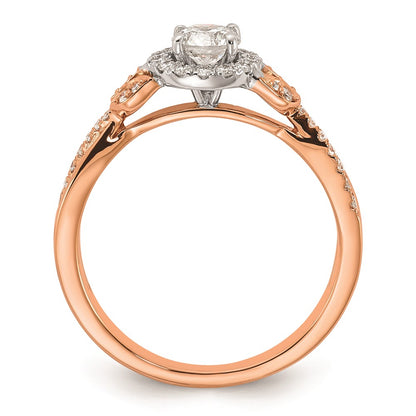 0.40ct. CZ Solid Real 14k White & Rose Halo Complete Round Engagment Ring