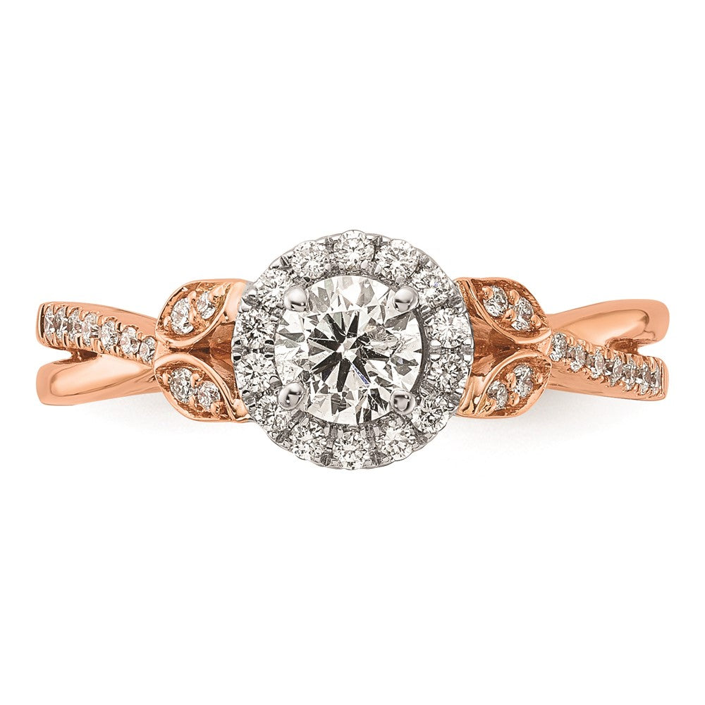 0.40ct. CZ Solid Real 14k White & Rose Halo Complete Round Engagment Ring