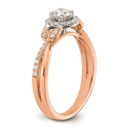 0.40ct. CZ Solid Real 14k White & Rose Halo Complete Round Engagment Ring
