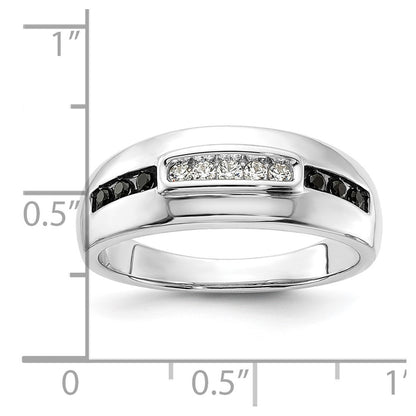 0.25ct. CZ Solid Real 14K White Gold Complete White and Black Men's Ring