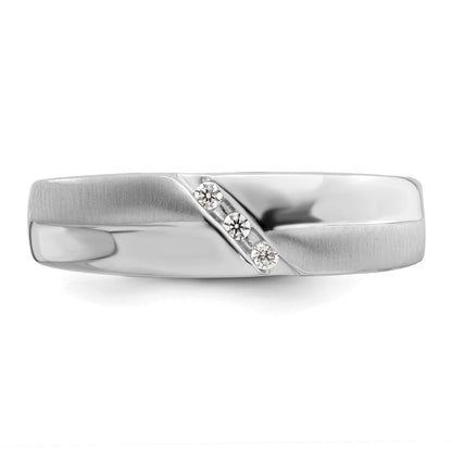 0.06ct. CZ Solid Real 14K White Gold Satin & Polished Men's Wedding Band Ring