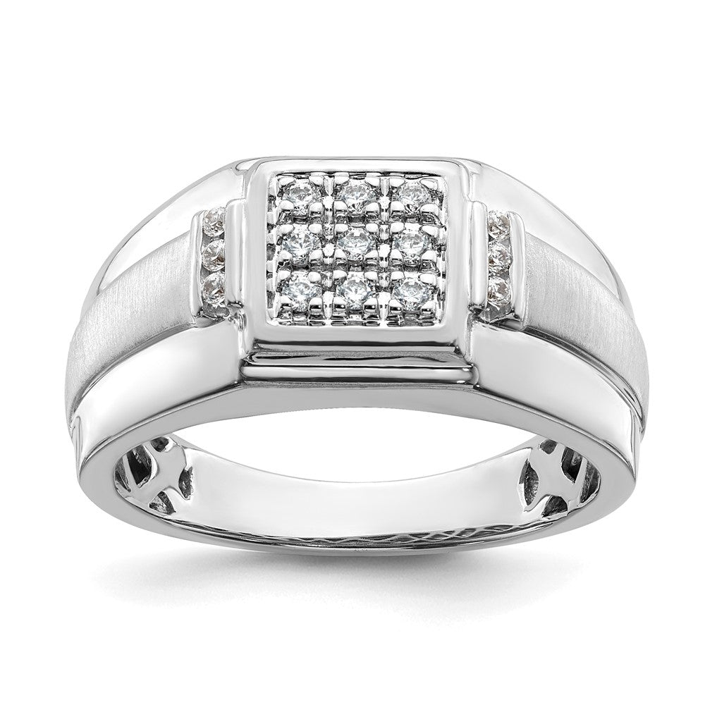 0.25ct. CZ Solid Real 14K White Gold Complete Cluster Men's Ring