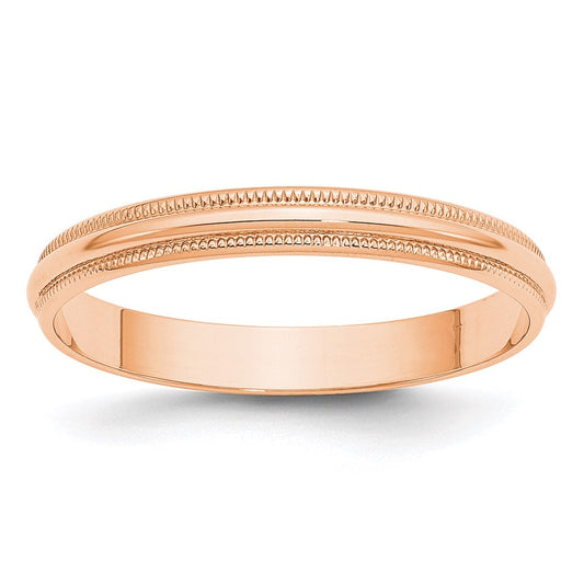 Solid 14K Yellow Gold Rose Gold 3mm Light Weight Milgrain Half Round Men's/Women's Wedding Band Ring Size 8.5