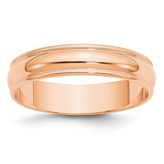 Solid 14K Yellow Gold Rose Gold 5mm Light Weight Milgrain Half Round Men's/Women's Wedding Band Ring Size 6.5