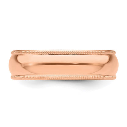Solid 14K Yellow Gold Rose Gold 6mm Light Weight Milgrain Half Round Men's/Women's Wedding Band Ring Size 12.5