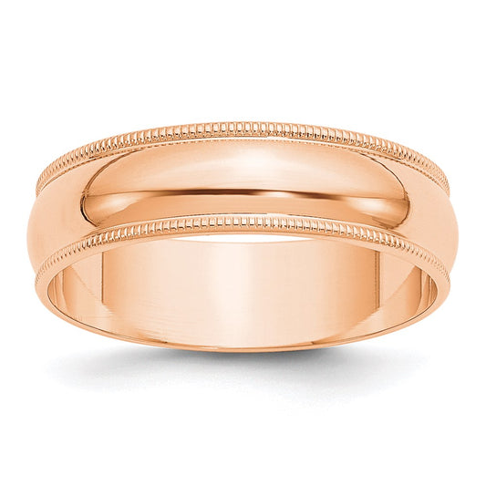 Solid 14K Yellow Gold Rose Gold 6mm Light Weight Milgrain Half Round Men's/Women's Wedding Band Ring Size 7.5