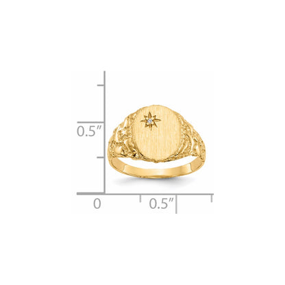 14K Yellow Gold 11.0x9.0mm Real Diamond Signet Ring