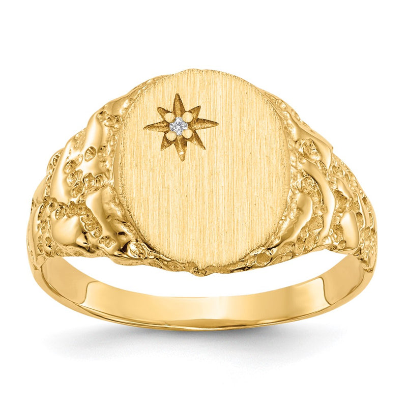 14K Yellow Gold 11.0x9.0mm Real Diamond Signet Ring