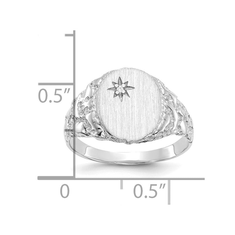 14K White Gold AA Real Diamond signet ring