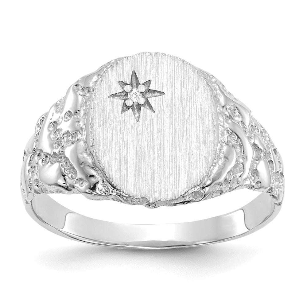 14K White Gold AA Real Diamond signet ring