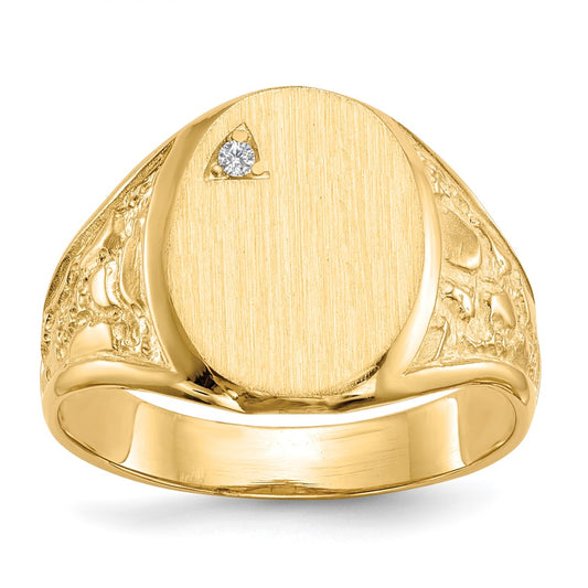 14K Yellow Gold 15.0x11.0mm Open Back AA Real Diamond Men's Signet Ring