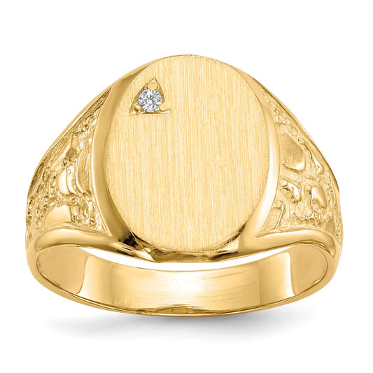 14K Yellow Gold 15.0x11.0mm Open Back VS Real Diamond Men's Signet Ring