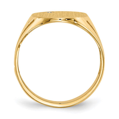 14K Yellow Gold 16.0x14.0mm Open Back AAA Real Diamond Men's Signet Ring