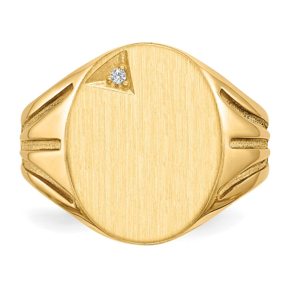 14K Yellow Gold 16.0x14.0mm Open Back AA Real Diamond Men's Signet Ring