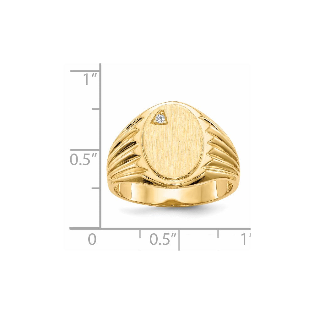 14K Yellow Gold 13.5x10.0mm Open Back AA Real Diamond Men's Signet Ring