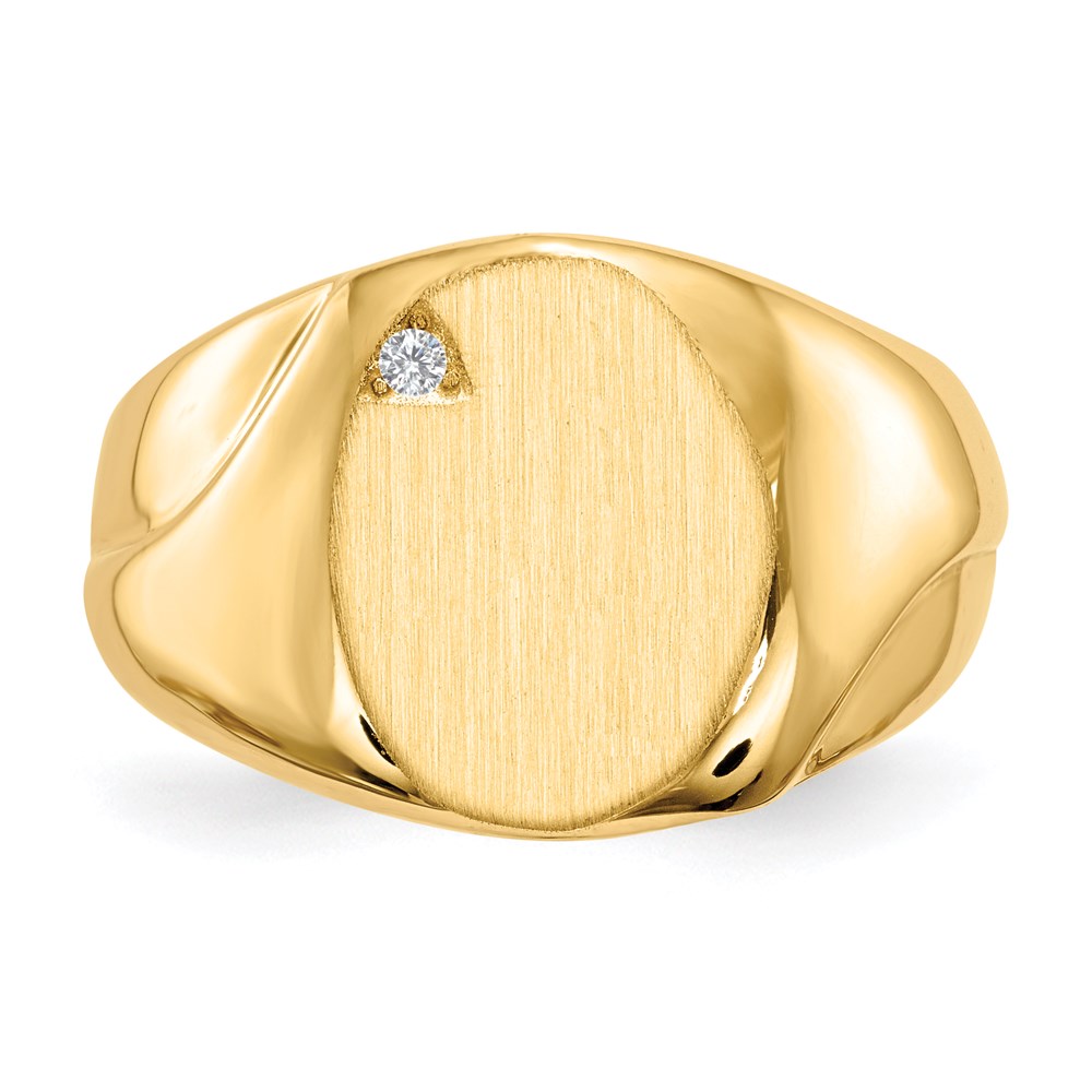 14K Yellow Gold 14.0x11.5mm Open Back AAA Real Diamond Men's Signet Ring