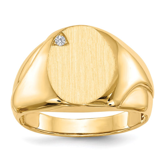 14K Yellow Gold 14.0x11.5mm Open Back AA Real Diamond Men's Signet Ring