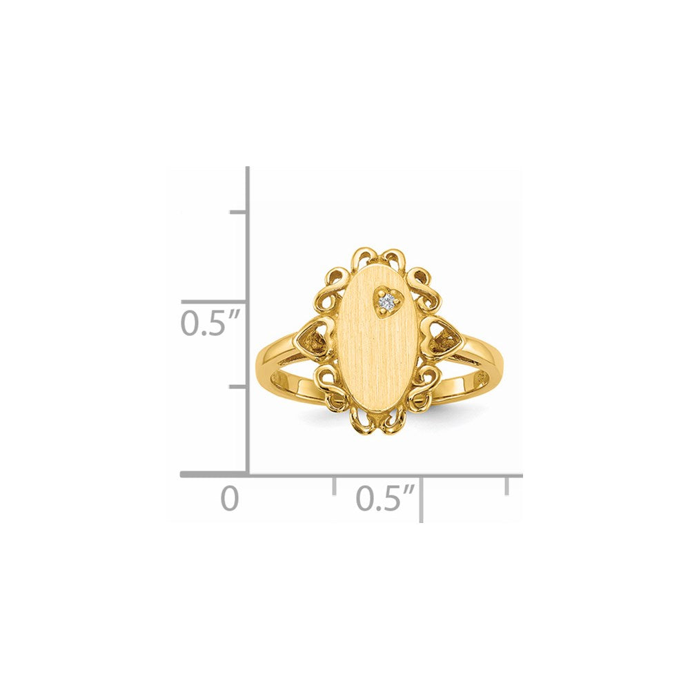 14K Yellow Gold 11.5x6.0mm Open Back AA Real Diamond Signet Ring