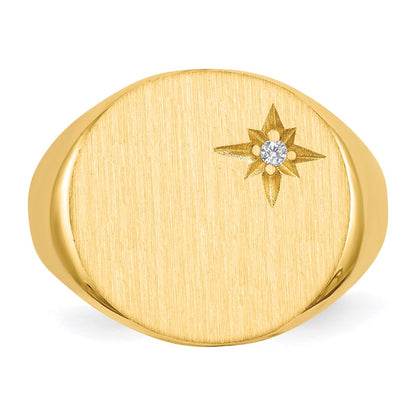 14K Yellow Gold 16.5x18.0mm Closed Back Men's A Real Diamond Signet Ring