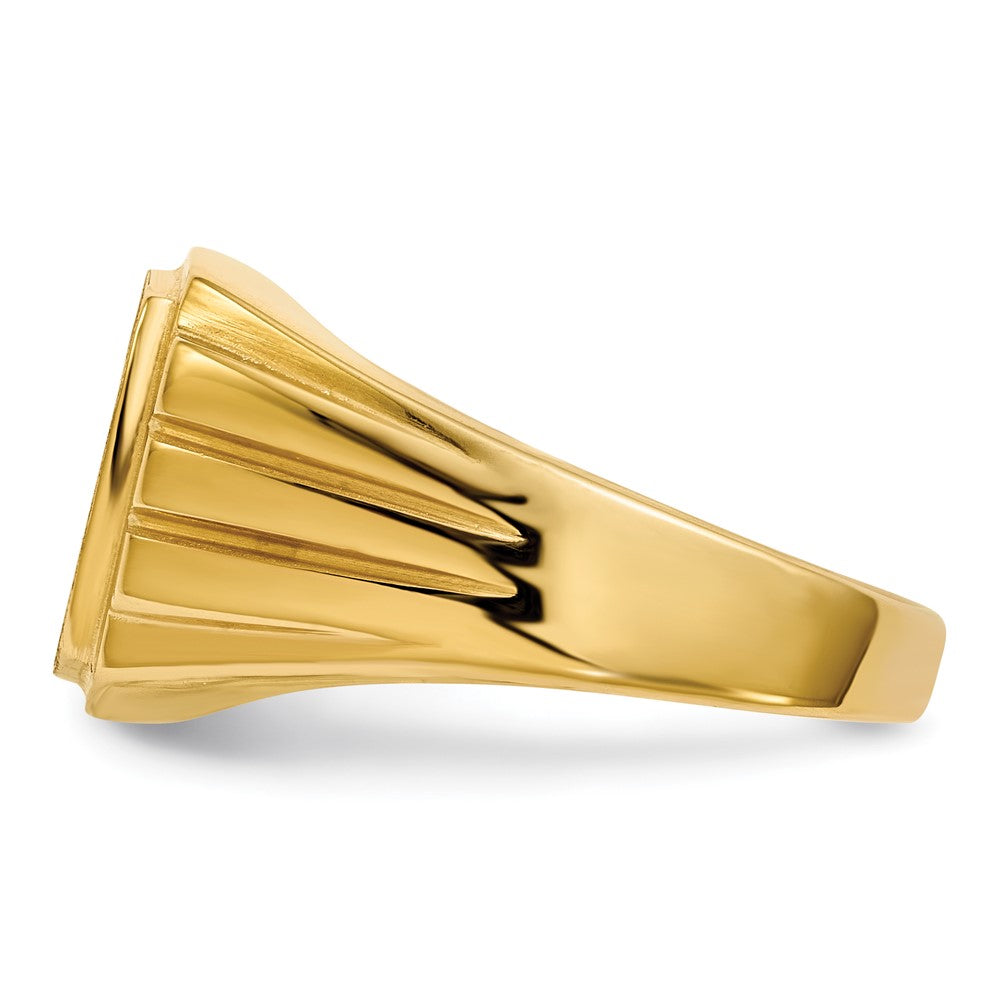 14K Yellow Gold 11.5x12.0mm Grooved Sides Open Back AAA Real Diamond Men's Signet Ring