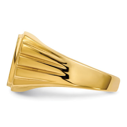 14K Yellow Gold 11.5x12.0mm Grooved Sides Open Back AAA Real Diamond Men's Signet Ring