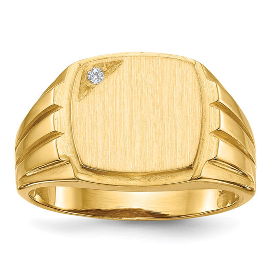 14K Yellow Gold 11.5x12.0mm Grooved Sides Open Back A Real Diamond Men's Signet Ring