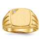 14K Yellow Gold 11.5x12.0mm Grooved Sides Open Back AA Real Diamond Men's Signet Ring