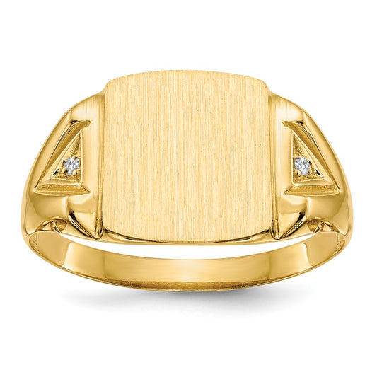 14K Yellow Gold 12.0x11.0mm Open Back AA Real Diamond Men's Signet Ring