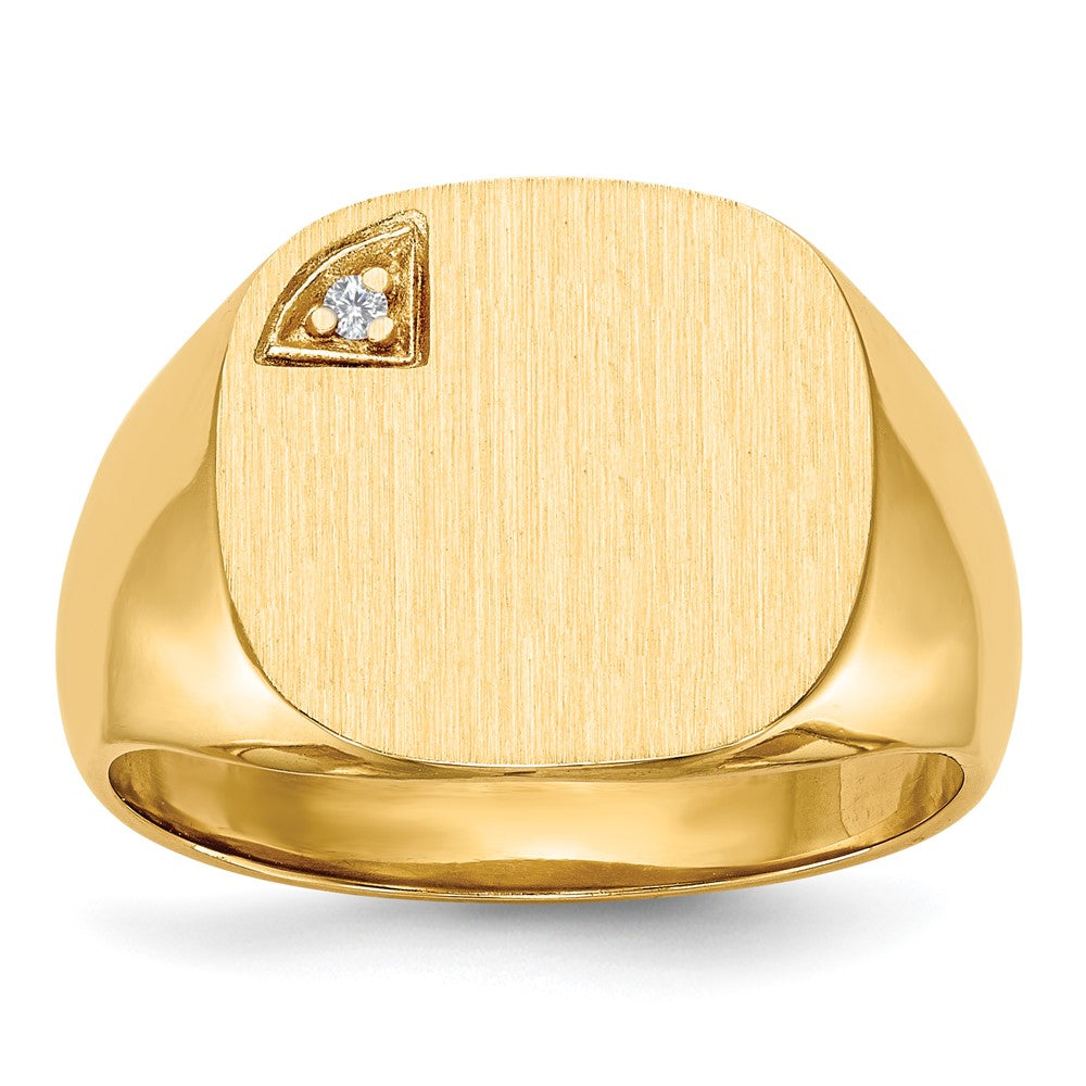14K Yellow Gold 15.0x15.0mm Closed Back AA Real Diamond Men's Signet Ring