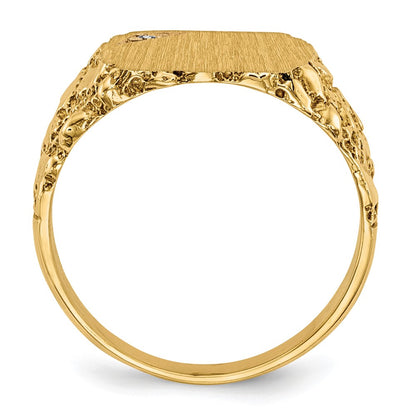 14K Yellow Gold 10.0x11.5mm AAA Real Diamond Closed Back Signet Ring