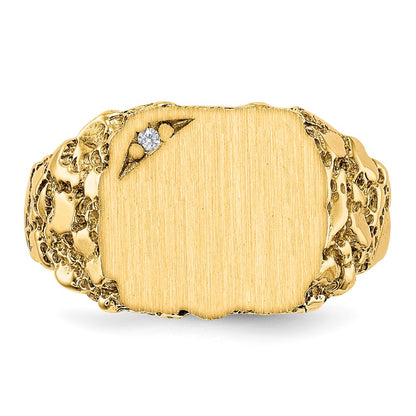 14K Yellow Gold 10.0x11.5mm AAA Real Diamond Closed Back Signet Ring