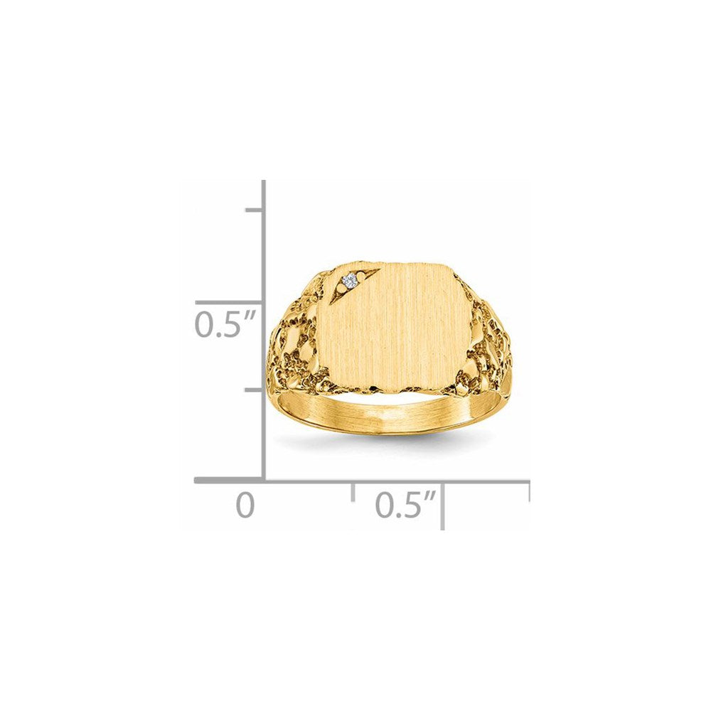 14K Yellow Gold 10.0x11.5mm A Real Diamond Closed Back Signet Ring
