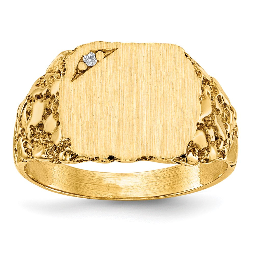 14K Yellow Gold 10.0x11.5mm VS Real Diamond Closed Back Signet Ring