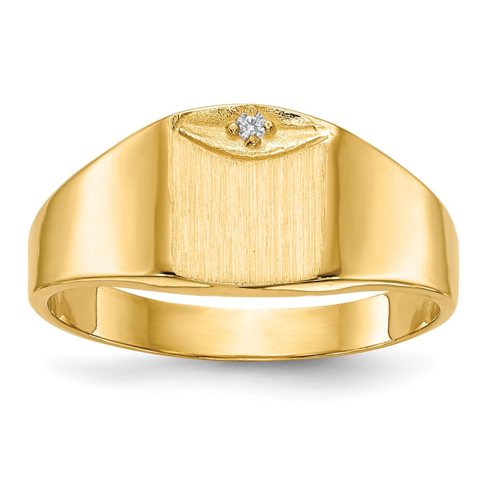 14K Yellow Gold 8.0x7.0mm Closed Back AAA Real Diamond Signet Ring