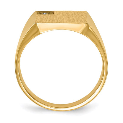 14K Yellow Gold 12.0x12.5mm Closed Back AA Real Diamond Men's Signet Ring