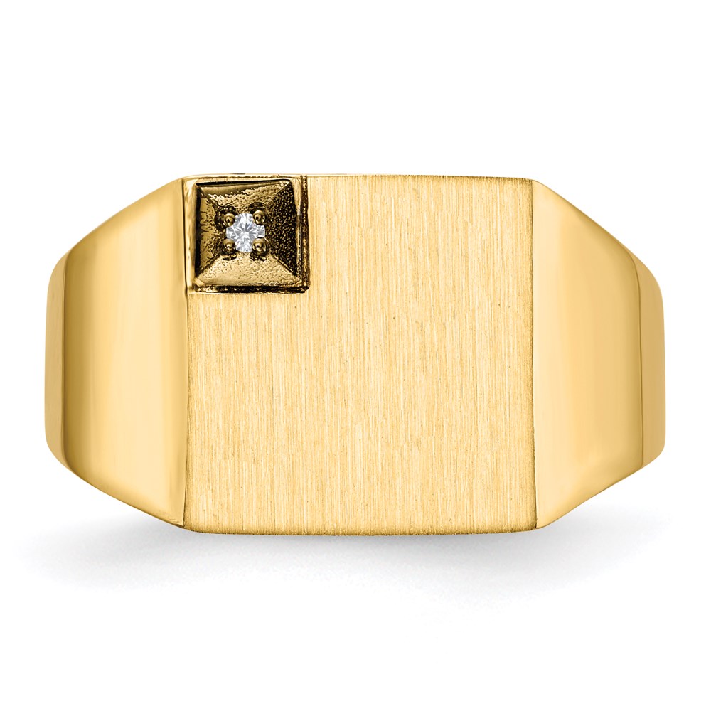 14K Yellow Gold 12.0x12.5mm Closed Back AA Real Diamond Men's Signet Ring