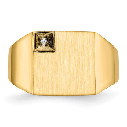 14K Yellow Gold 12.0x12.5mm Closed Back AA Real Diamond Men's Signet Ring