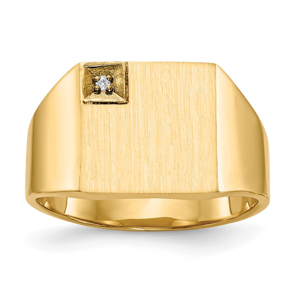 14K Yellow Gold 12.0x12.5mm Closed Back AA Real Diamond Men's Signet Ring