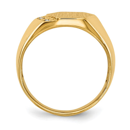 14K Yellow Gold 11.5x11.5mm Open Back AAA Real Diamond Men's Signet Ring