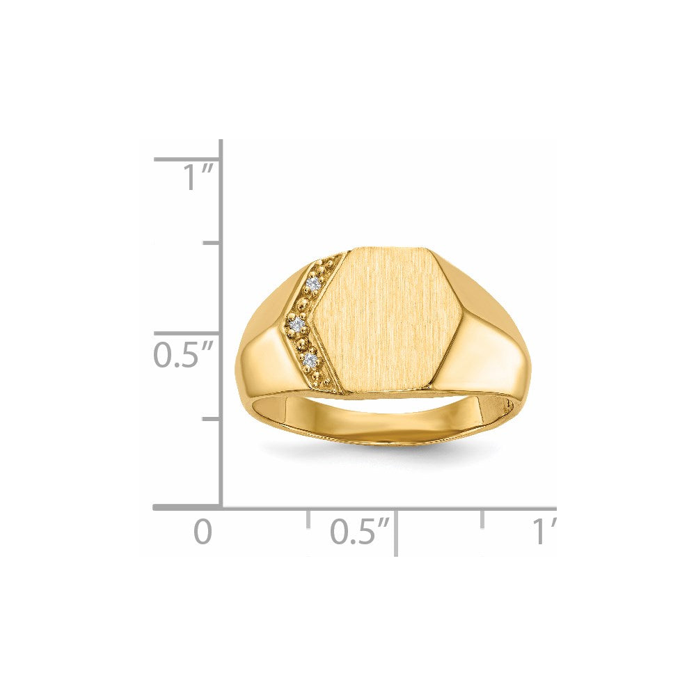 14K Yellow Gold 11.5x11.5mm Open Back AAA Real Diamond Men's Signet Ring